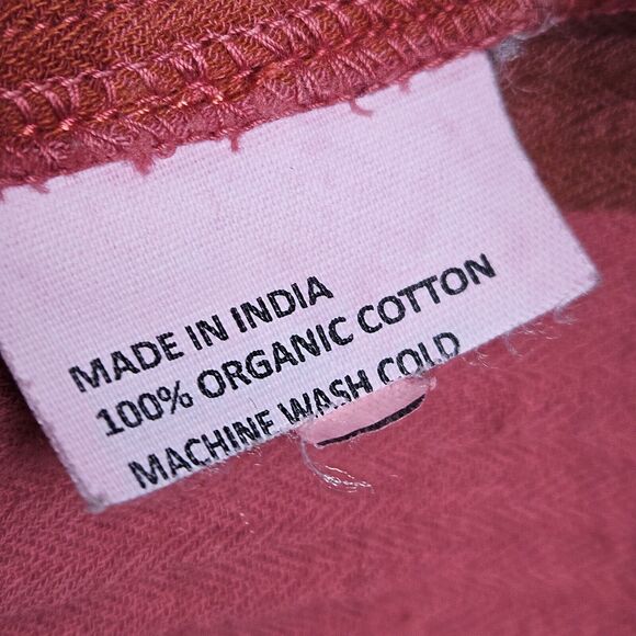 prAna Fillary Pink Red Textured Plaid Flannel Long Sleeve Button Down Size Large - Picture 5 of 6